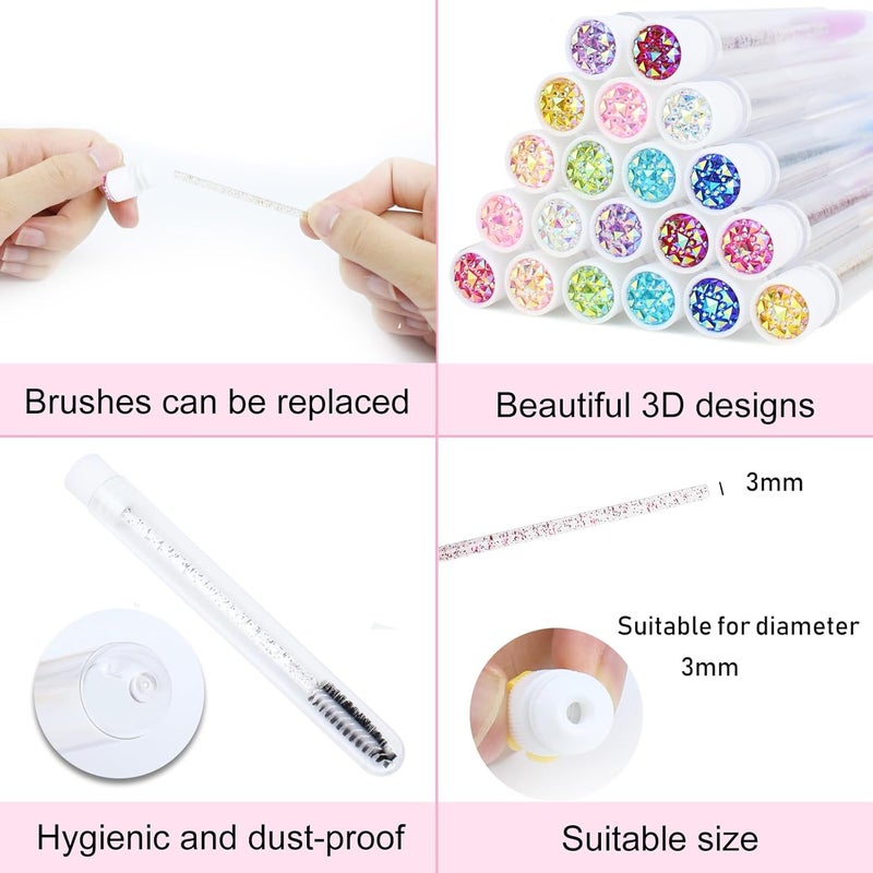 SenRocc 20 Sets Mascara Wand Tube Set Eyelash Spoolies Diamond Mascara BrushesBrush Makeup Tool Applicator Eyelash Brush Tubes Makeup Brush (Diamond-2-MlX) - Image 2